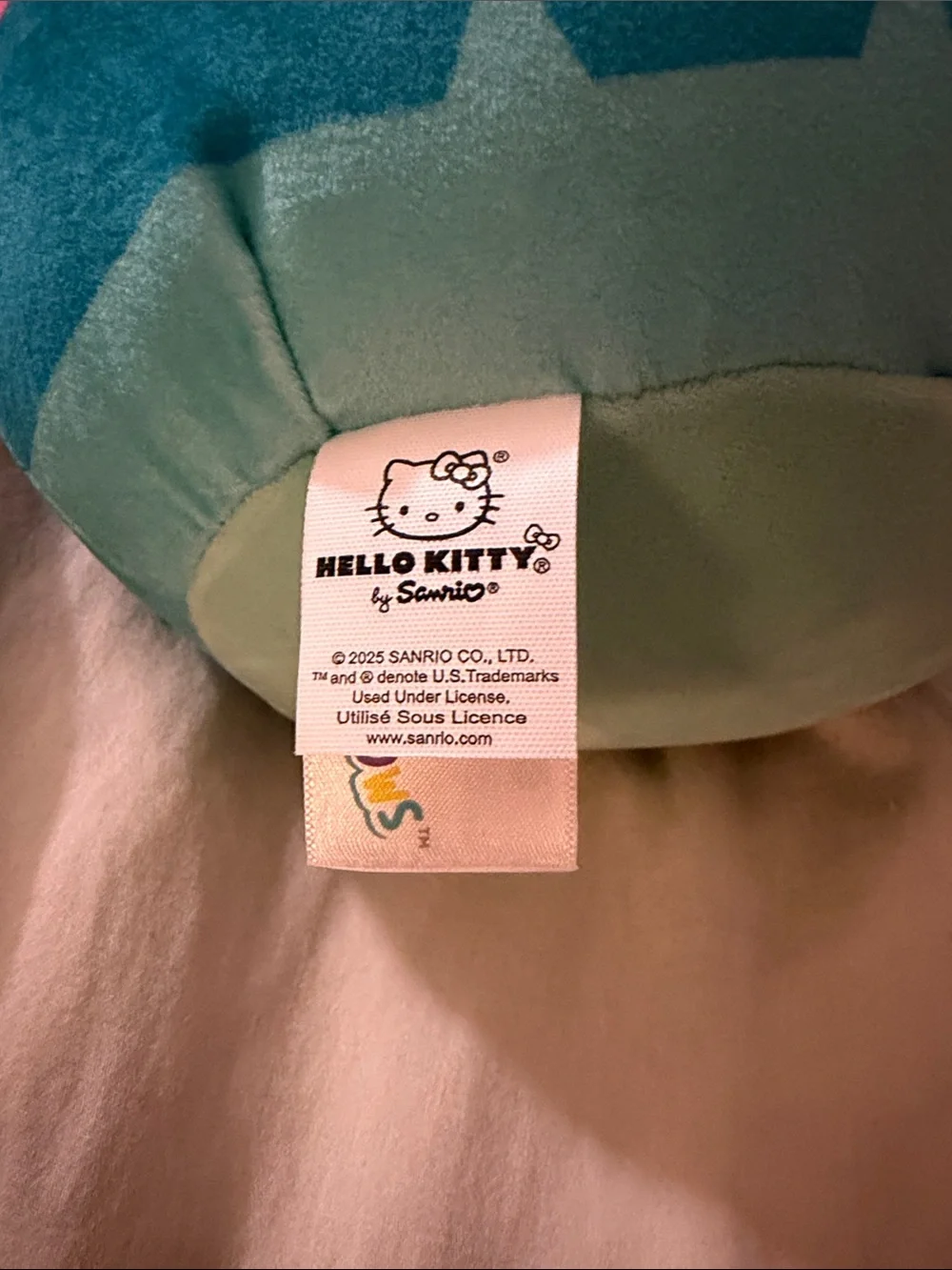 Squishmallows Mint Green & Teal Hello Kitty Plush with Pink Bow